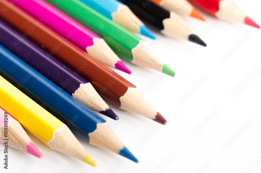 Colored pencils on white background Colored pencils on white background