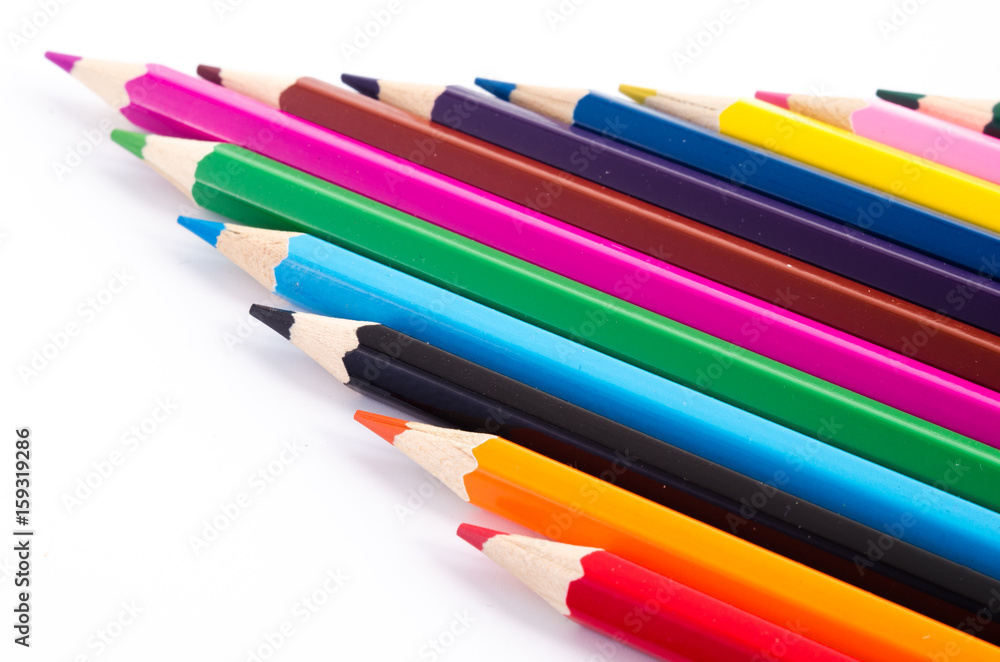 Colored pencils on white background Colored pencils on white background