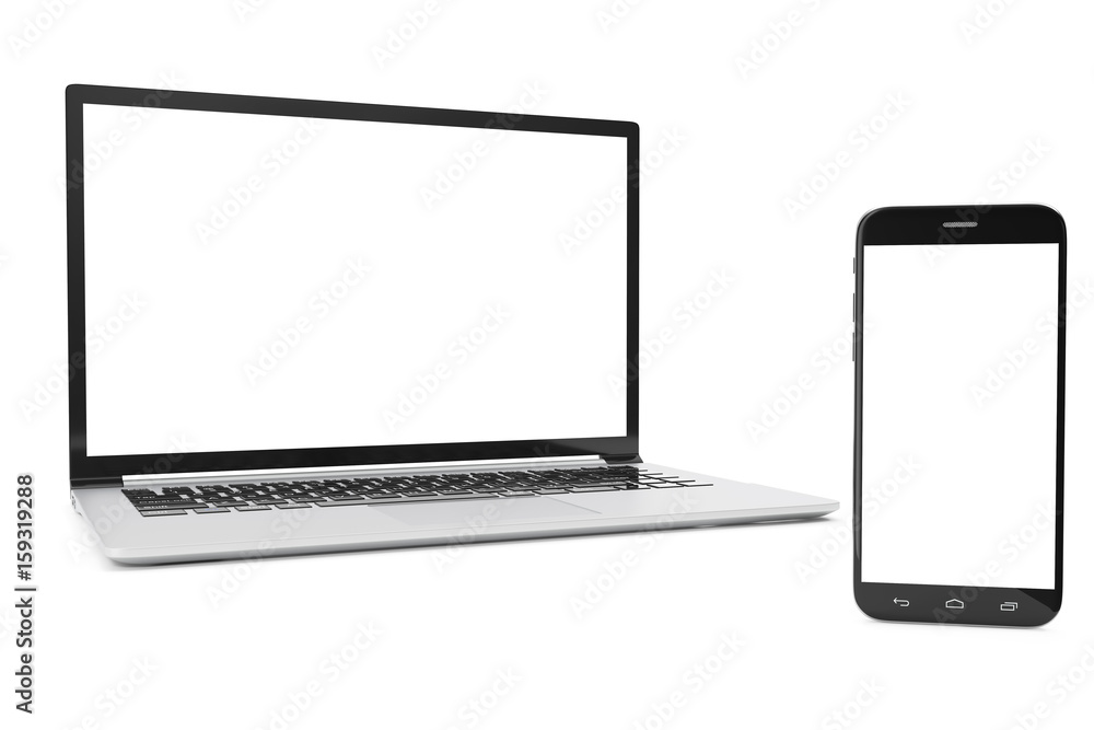 Computer, Laptop or Tablet, Smartphone, Display Isolated on White Background, Workspace Mock up for your Design Illustration, 3D Rendering Computer, Laptop or Tablet, Smartphone, Display Isolated on White Background, Workspace Mock up for your Design Illustration, 3D Rendering