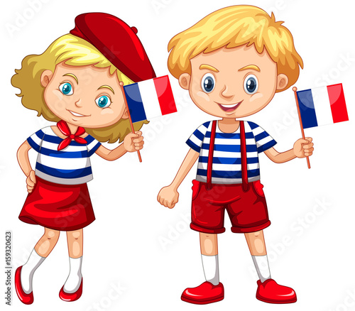 Boy and girl with flag of France