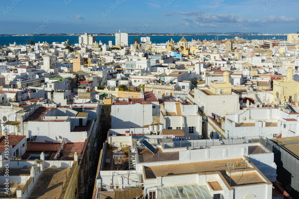 Panoramic view of Cadiz from Tavira tower, Andalusia, Spain