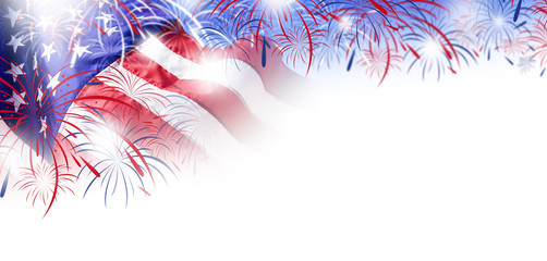 USA flag with fireworks background for 4 july independence day