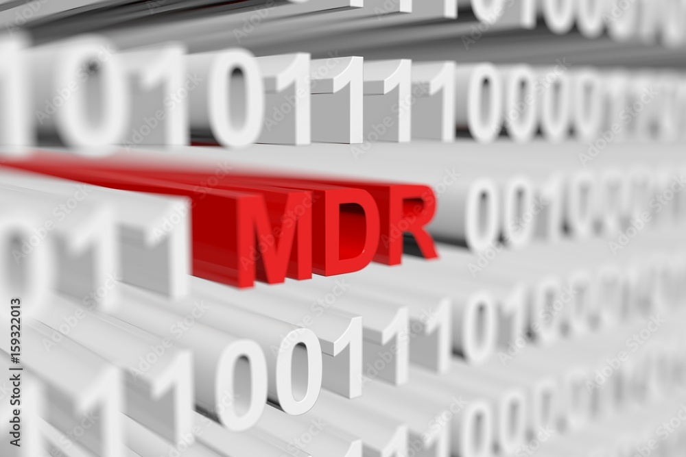 MDR as a binary code with blurred background 3D illustration