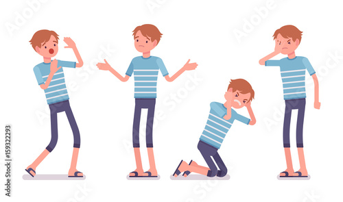Young man negative emotions set