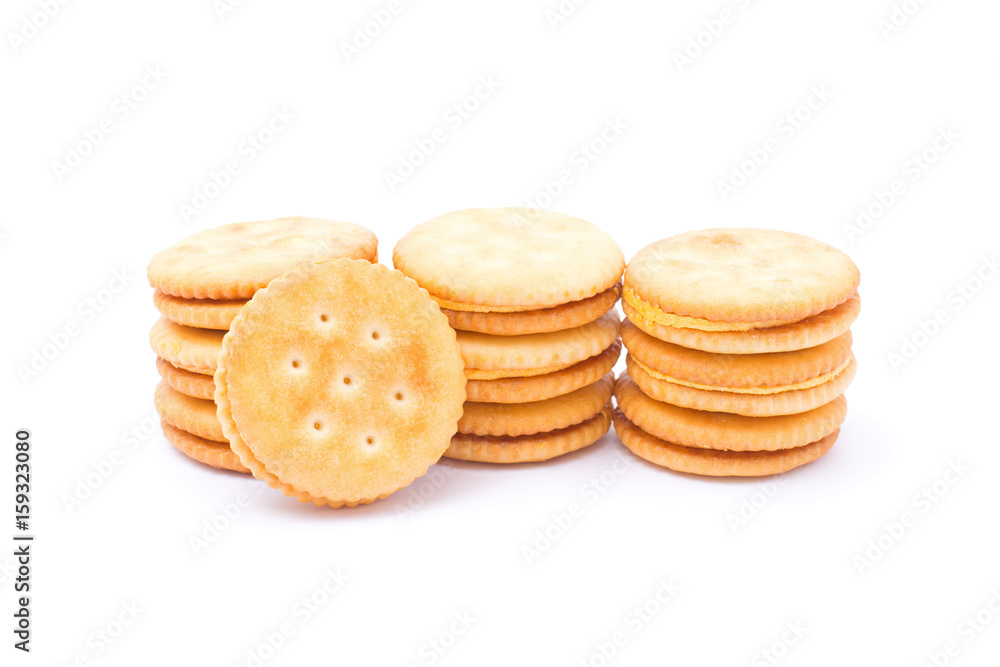 Sandwich cheese cream cracker isolated on white background. Sandwich cheese cream cracker isolated on white background.