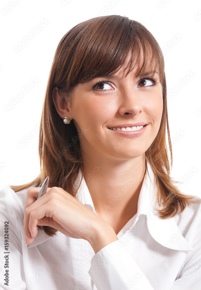 Thinking or planning businesswoman, isolated Thinking or planning businesswoman, isolated