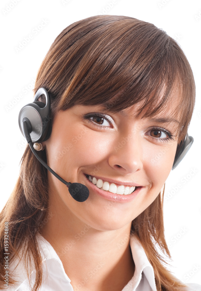 Support phone operator in headset, isolated Support phone operator in headset, isolated