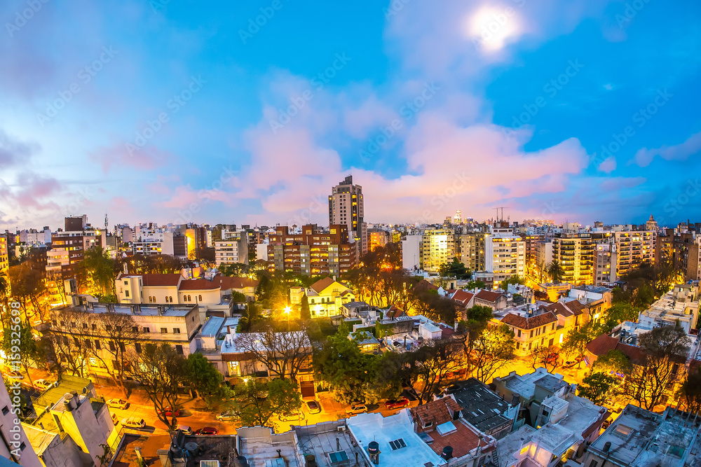 Panoramic view over Montevideo in Uruguay at night    