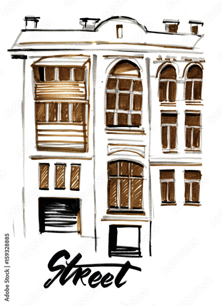 Watercolor street view. Hand paint old houses illustration Watercolor street view. Hand paint old houses illustration