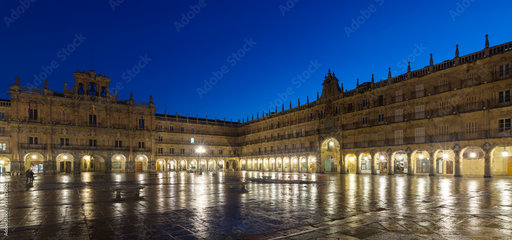   Night view of Plaza Mayor  in  Salamanca city. Spain