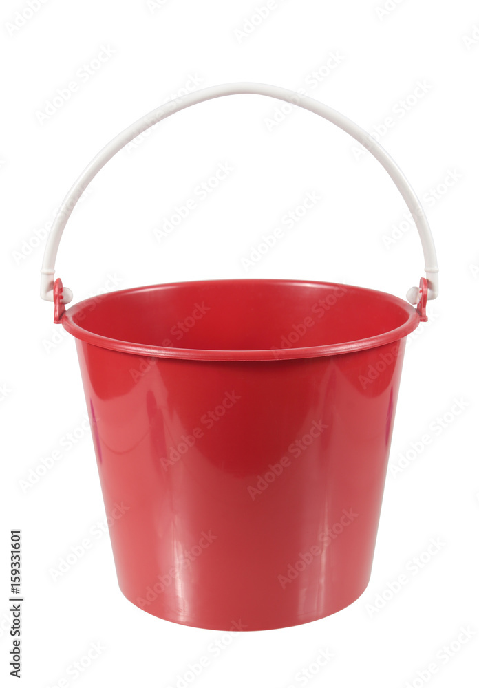 empty red plastic household bucket isolated on white background empty red plastic household bucket isolated on white background
