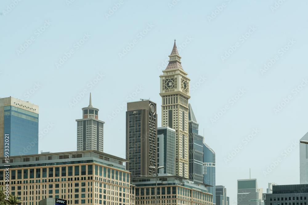 Skyscrapers on blue sky background