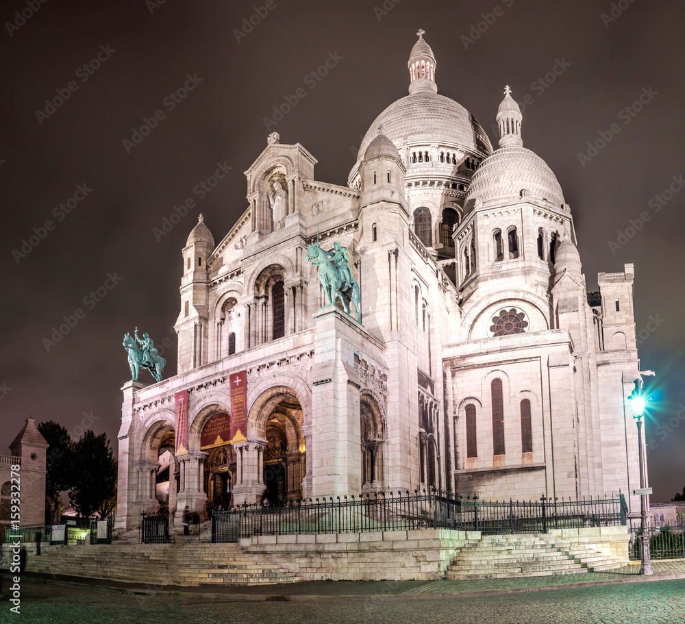 Basilica of Sacre Coeur at night, Paris, France.