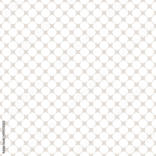 Circles seamless pattern, simple vector geometric texture in soft pastel colors, white & beige. Illustration of perforated surface, mesh. Subtle modern repeat background. Decorative design element 