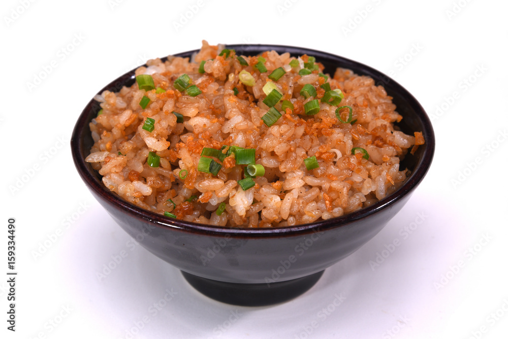 Garlic fried rice isolated on white background with clipping path Garlic fried rice isolated on white background with clipping path