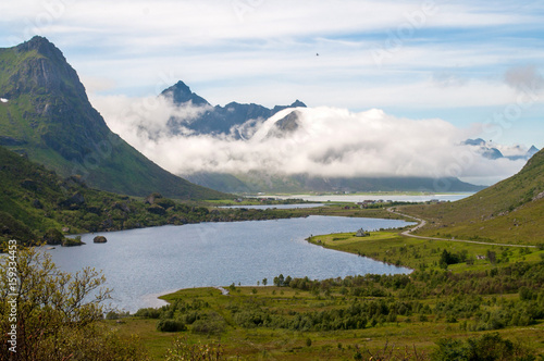 High mountains and valley with lake - Lofoten, Norway