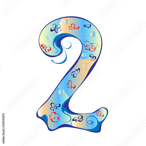 number 27. Arabic numeral 2 for festive decoration in blue and beige tones