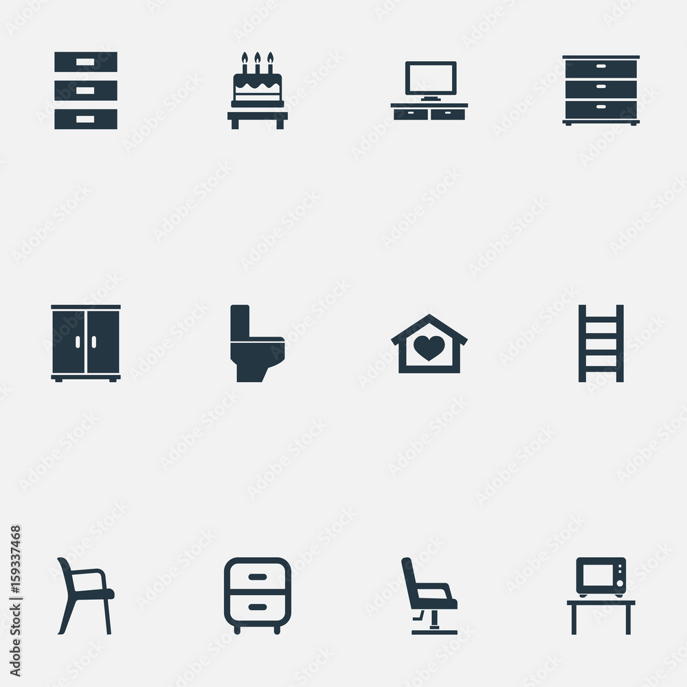 Vector Illustration Set Of Simple Furniture Icons. Elements Closet