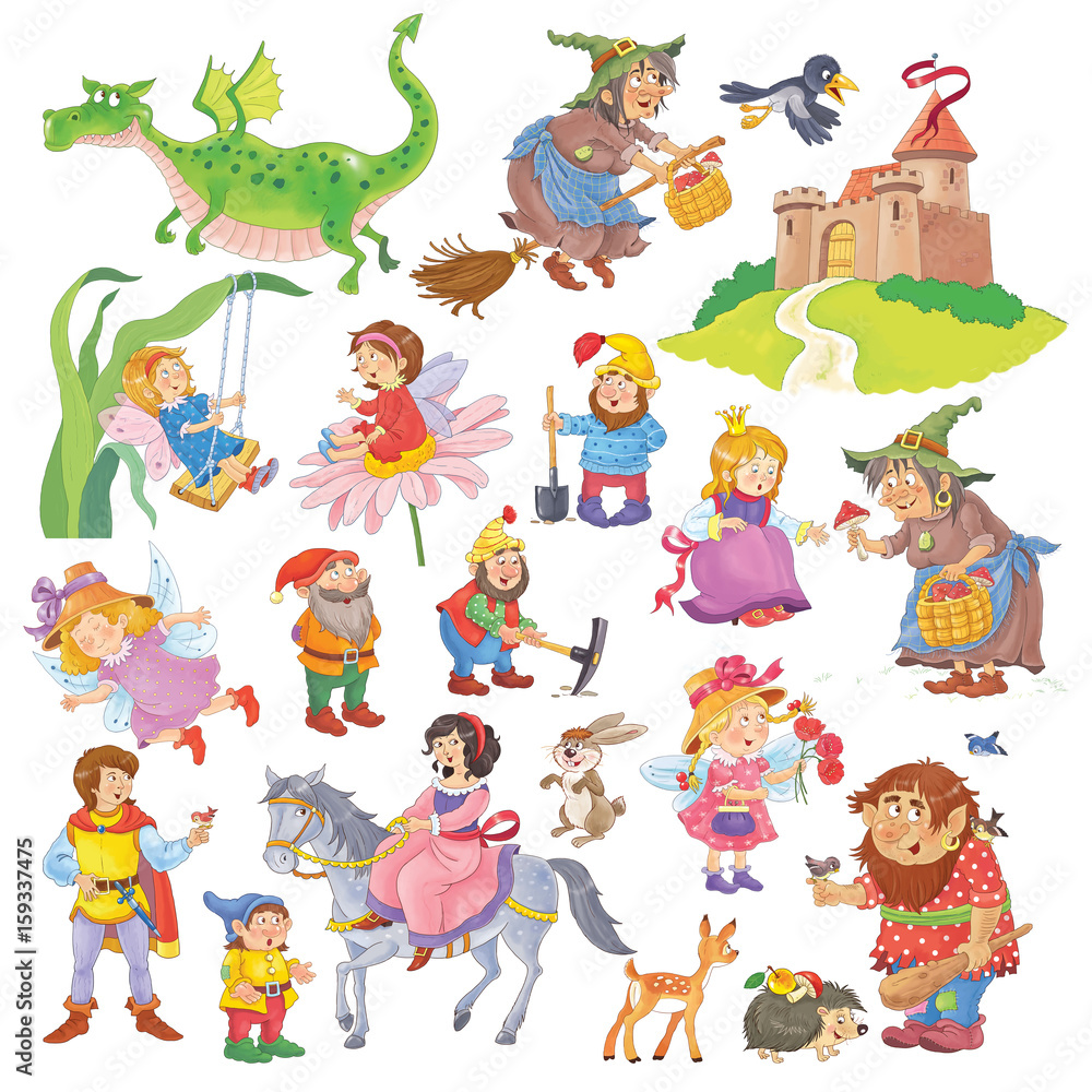 Big collection of fairy tale characters. Fairy tale. Coloring book