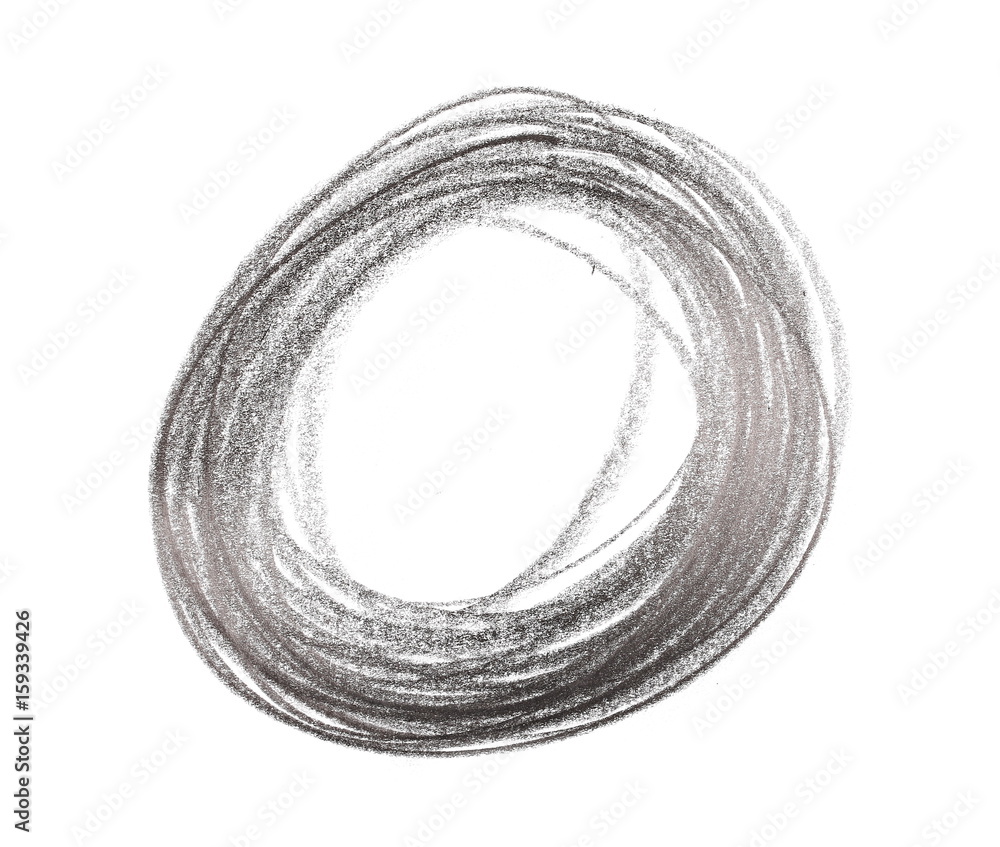 Circle hatching grunge graphite pencil background and texture isolated on white background, design element