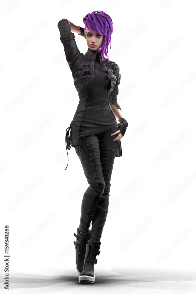 3d rendering stylized girl with purple hair 3d rendering stylized girl with purple hair