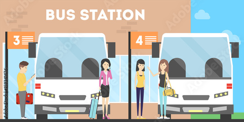 People at bus station.