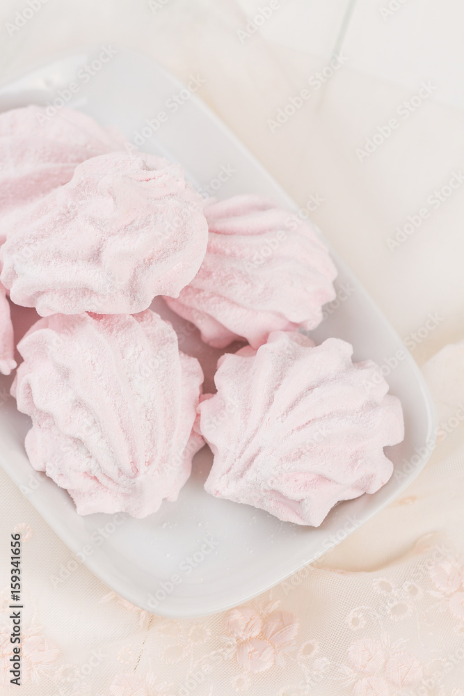 Pink homemade zephyr or marshmallow Pink homemade zephyr or marshmallow