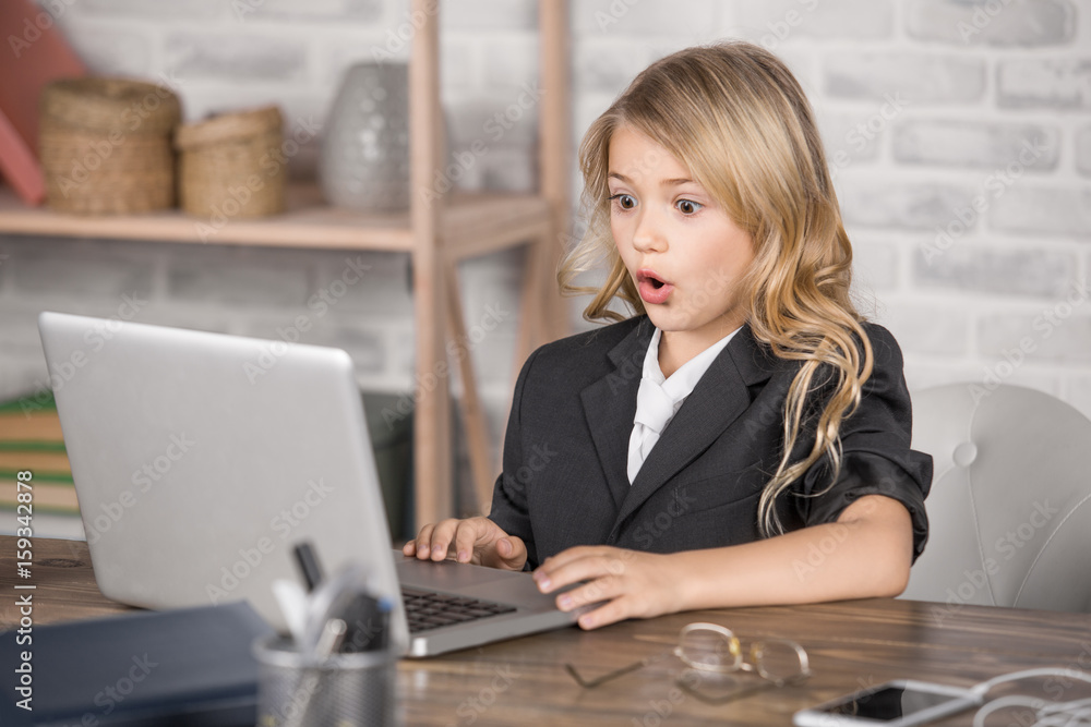 Little Girl Using Digital Device Modern Technology Little Girl Using Digital Device Modern Technology