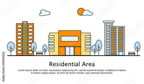 modern street scenery in flat design style