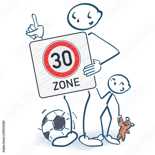 Strichmännchen mit Dreißiger Zonenschild vor dem Körper