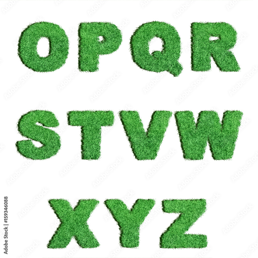 O to Z green grass alphabet characters set O to Z green grass alphabet characters set