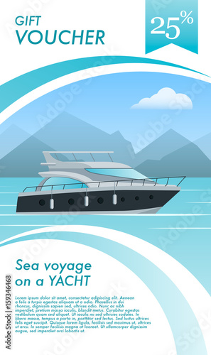 Gift voucher for walks on the sea yacht with a discount. Vector