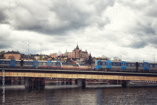 Photography Metro Train Crossing Bridge in Stockholm