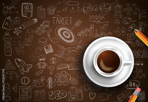 Infograph background template with a fresh coffee on table with © DavidArts