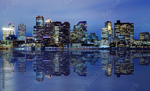 Boston skyline reflection at dusk