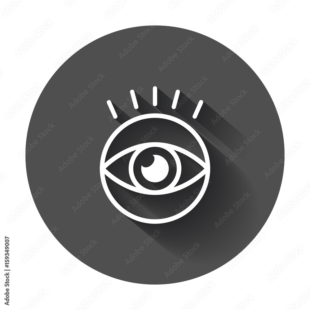 Simple eye icon vector. Eyesight pictogram in flat style with long shadow.