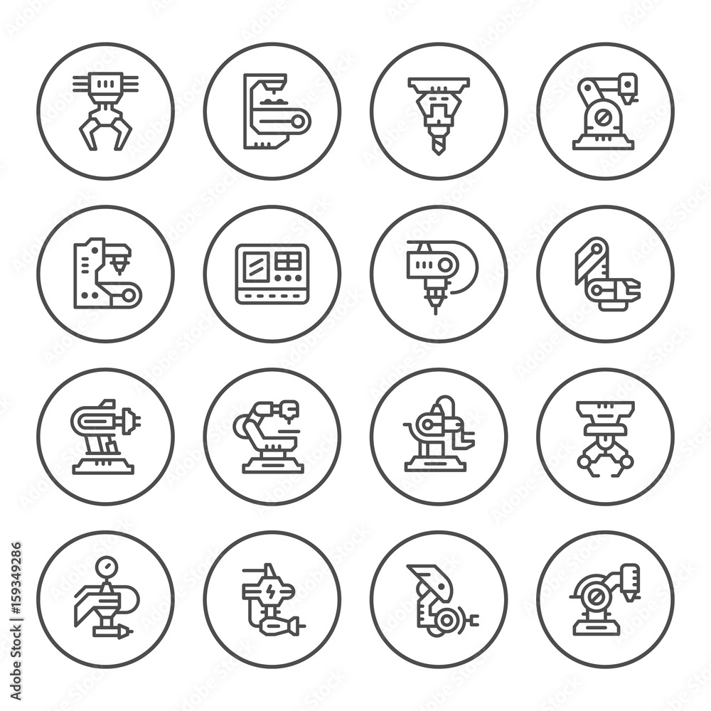 Set round line icons of robotic industry Set round line icons of robotic industry