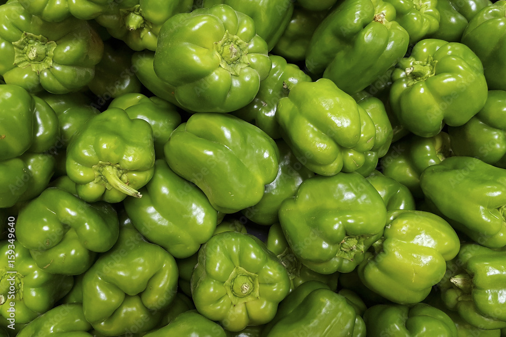 Horizontal image of bulk Green Bell Peppers Horizontal image of bulk Green Bell Peppers