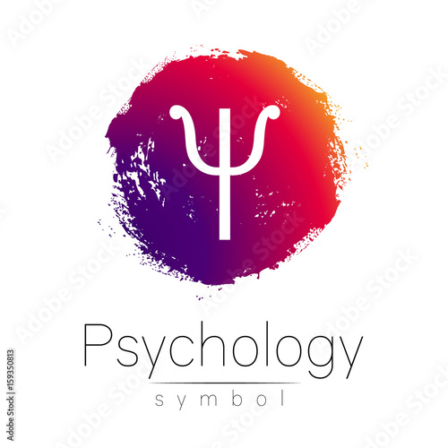 Modern logo of Psychology. Psi. Creative style. Logotype in vector. Design concept. Brand company. Pink color blot and letter on white background. Symbol for web, print, card, flyer. Brush stroke photo