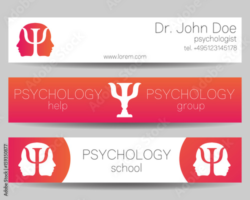 Vector Psychology Web banner design background or header Templates. Psi logo. Symbol and icon, logotype. Profile Human. Creative style. Brand company concept. Pink color
