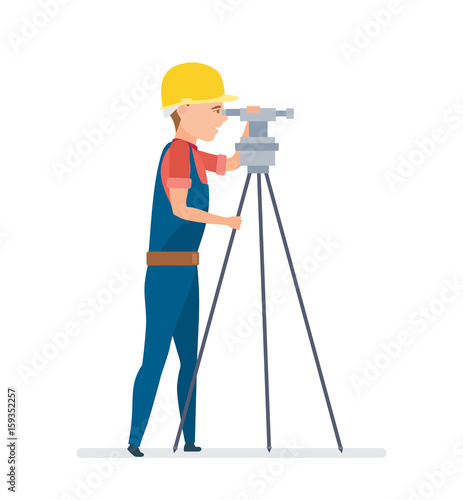 Cadastral engineer conducting land management expertise, conducting land markings.