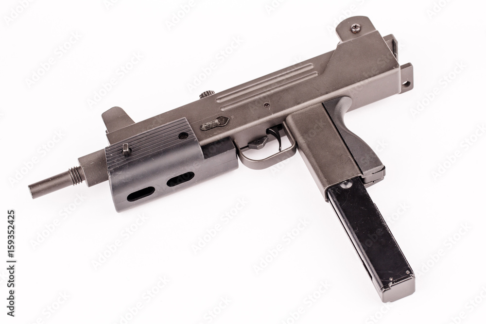 Submachine Gun with bullet cartridge on white background Submachine Gun with bullet cartridge on white background