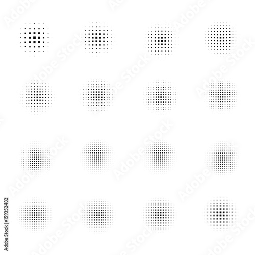 Set of Halftone squares isolated on white background.Collection of halftone effect dot patterns.Vector illustration.