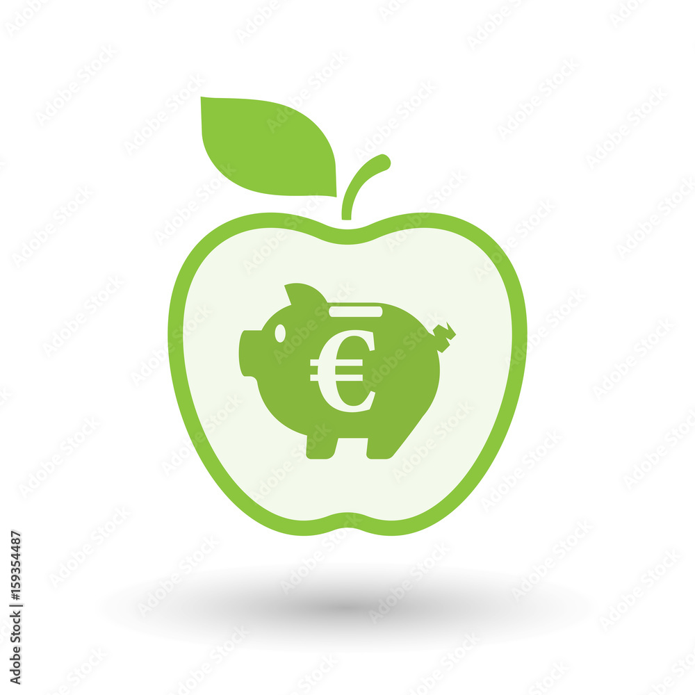 Isolated apple with an euro coin in a piggy bank moneybox Isolated apple with an euro coin in a piggy bank moneybox