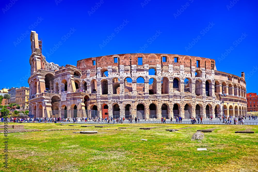 Panorama Colosseum in Rome and blue sky, Italy.