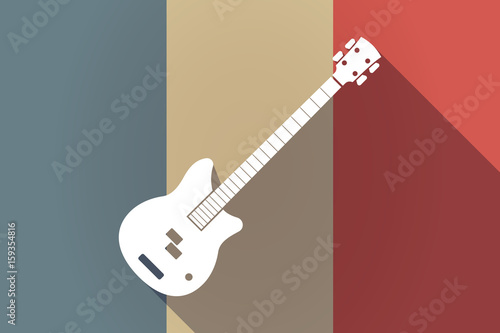 Long shadow France flag with  a four string electric bass guitar