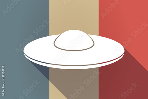 Long shadow France flag with  a flying saucer UFO
