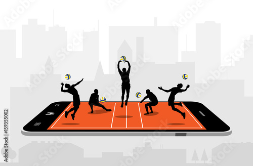 Volleyball players on a smartphone