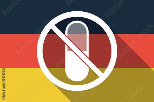 Long shadow Germany flag with  a pill  in a not allowed signal