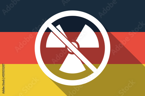 Long shadow Germany flag with  a radioactivity sign  in a not allowed signal